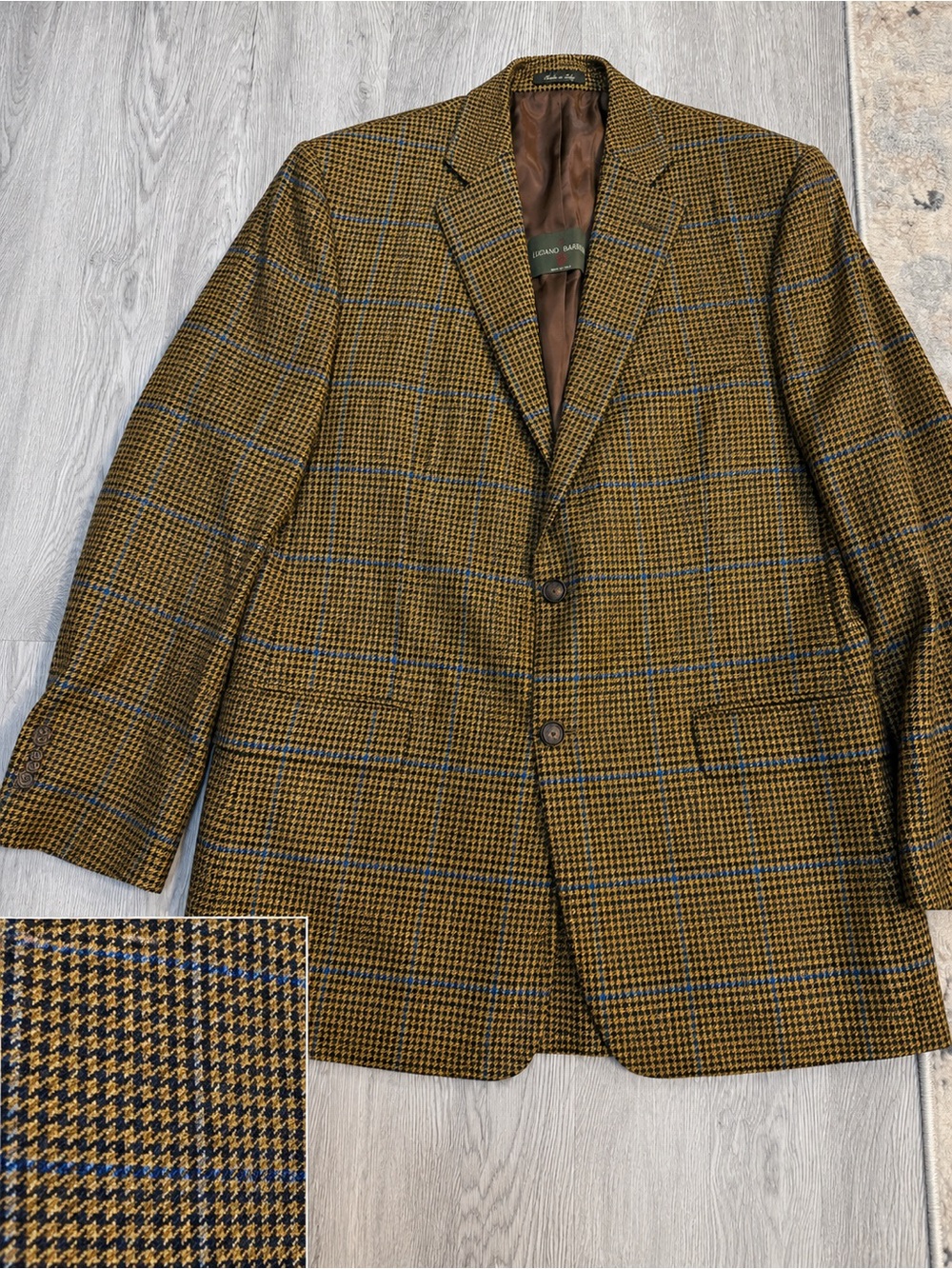 LUCIANO BARBERA Jacket Men’s 46 Houndstooth 100% Wool Blazer Made in Italy